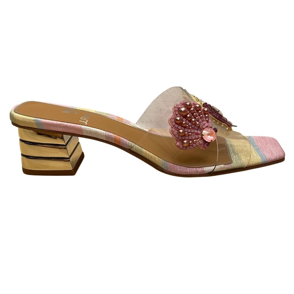 J.Renéé Womens Clear/Pastel Multi Fabric Vinyl Seashell Slide Sandals Size 7M